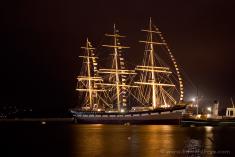 Balclutha in the San Francisco bay, at night